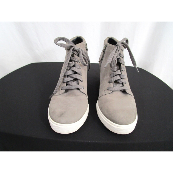 Caslon Gray Leather Lace, Zip Up Wedge Heel Sneaker Sole Ankle Booties Women 9.5 - Picture 2 of 9